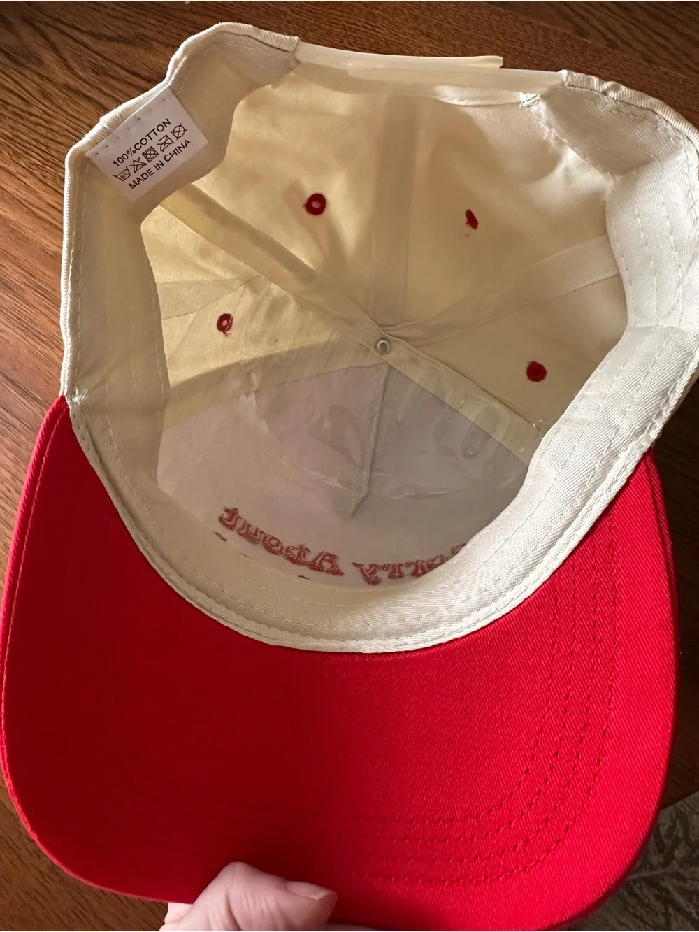 Sorry About My Husband Embroidered Baseball Cap - Cream & Red